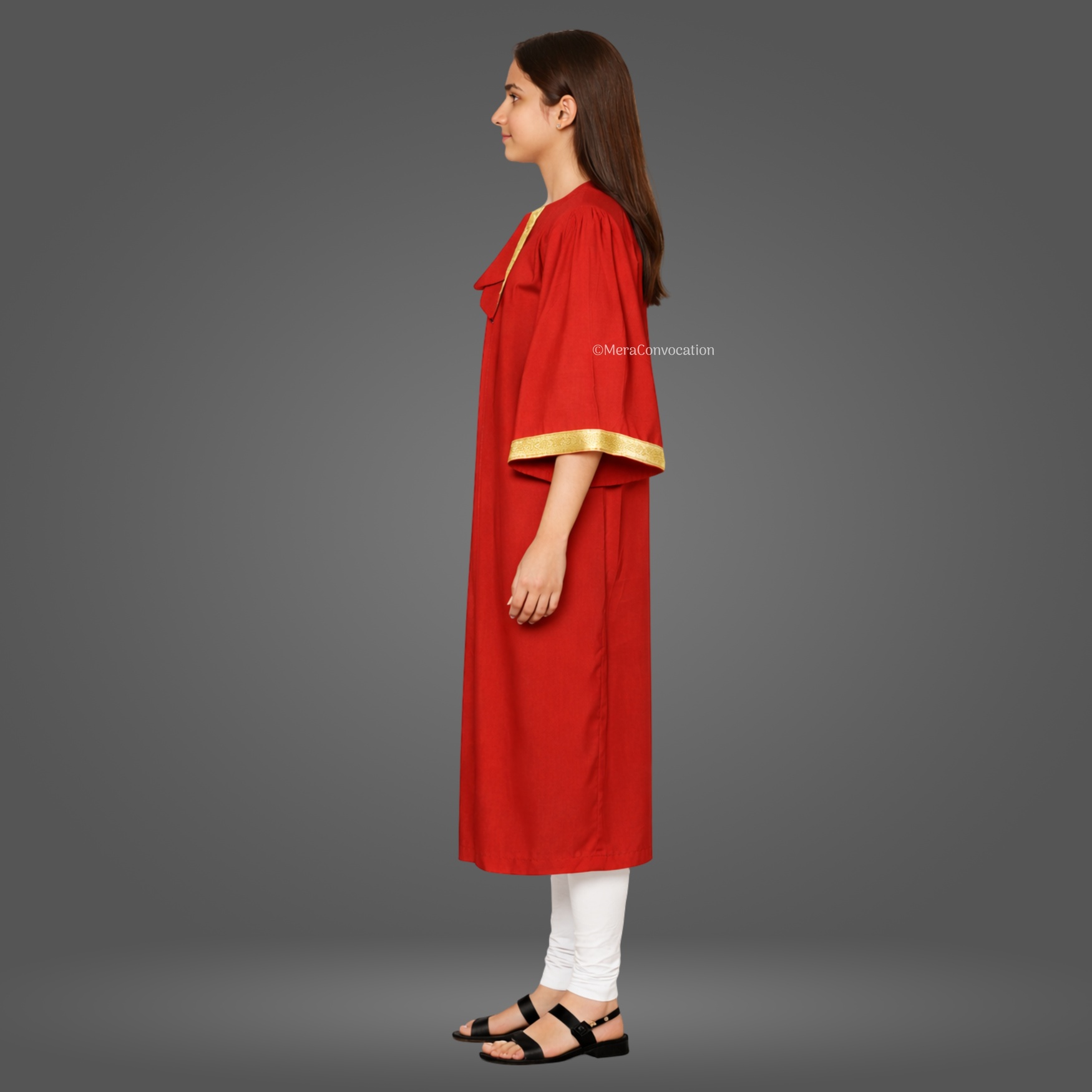 Left Sleeve of Red Polyester Graduation Gown with Golden Border ''Left Sleeve of Red Polyester Graduation Gown with Golden Border''>
