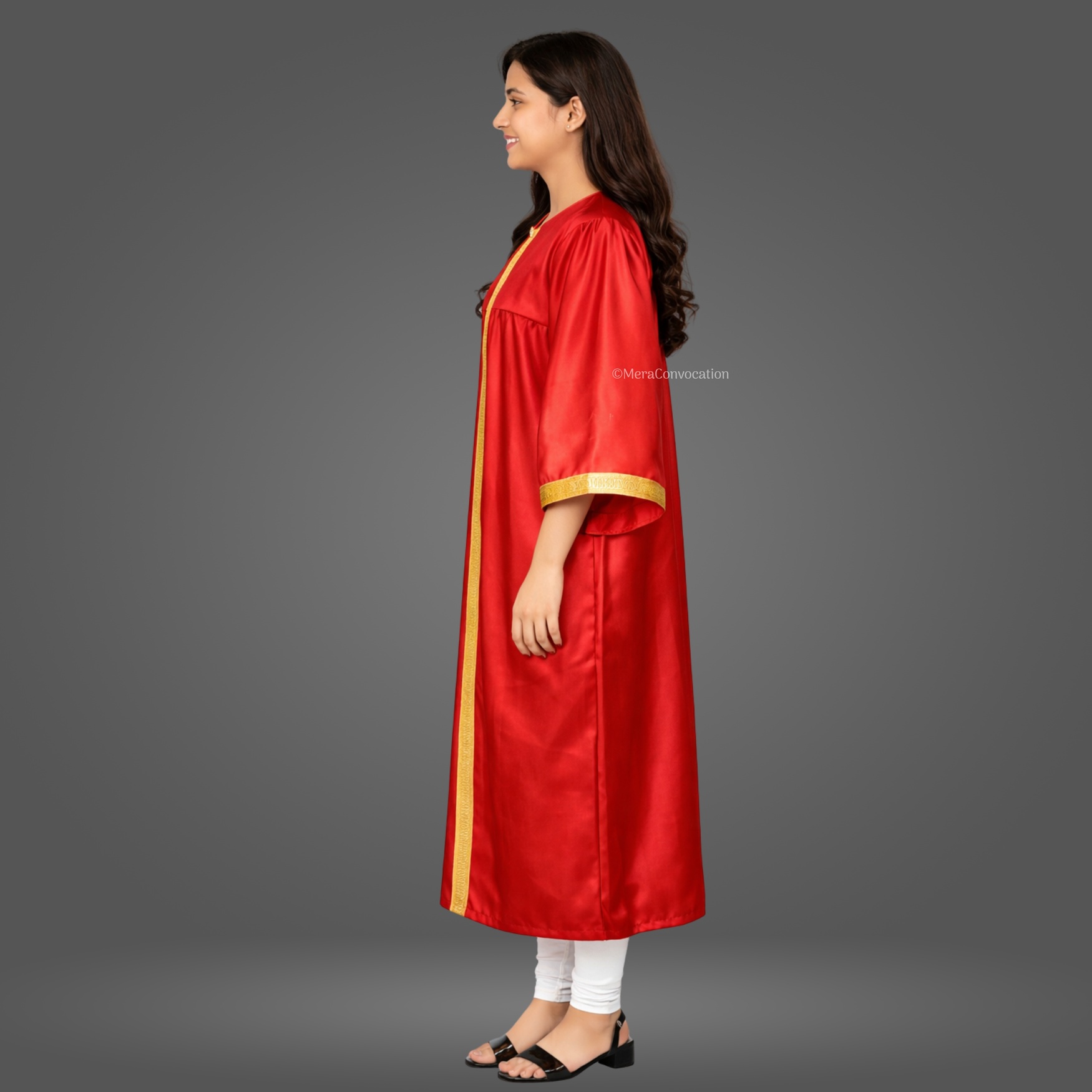Left Sleeve of Red Shiny Graduation Gown with Golden Border ''Left Sleeve of Red Shiny Graduation Gown with Golden Border''>