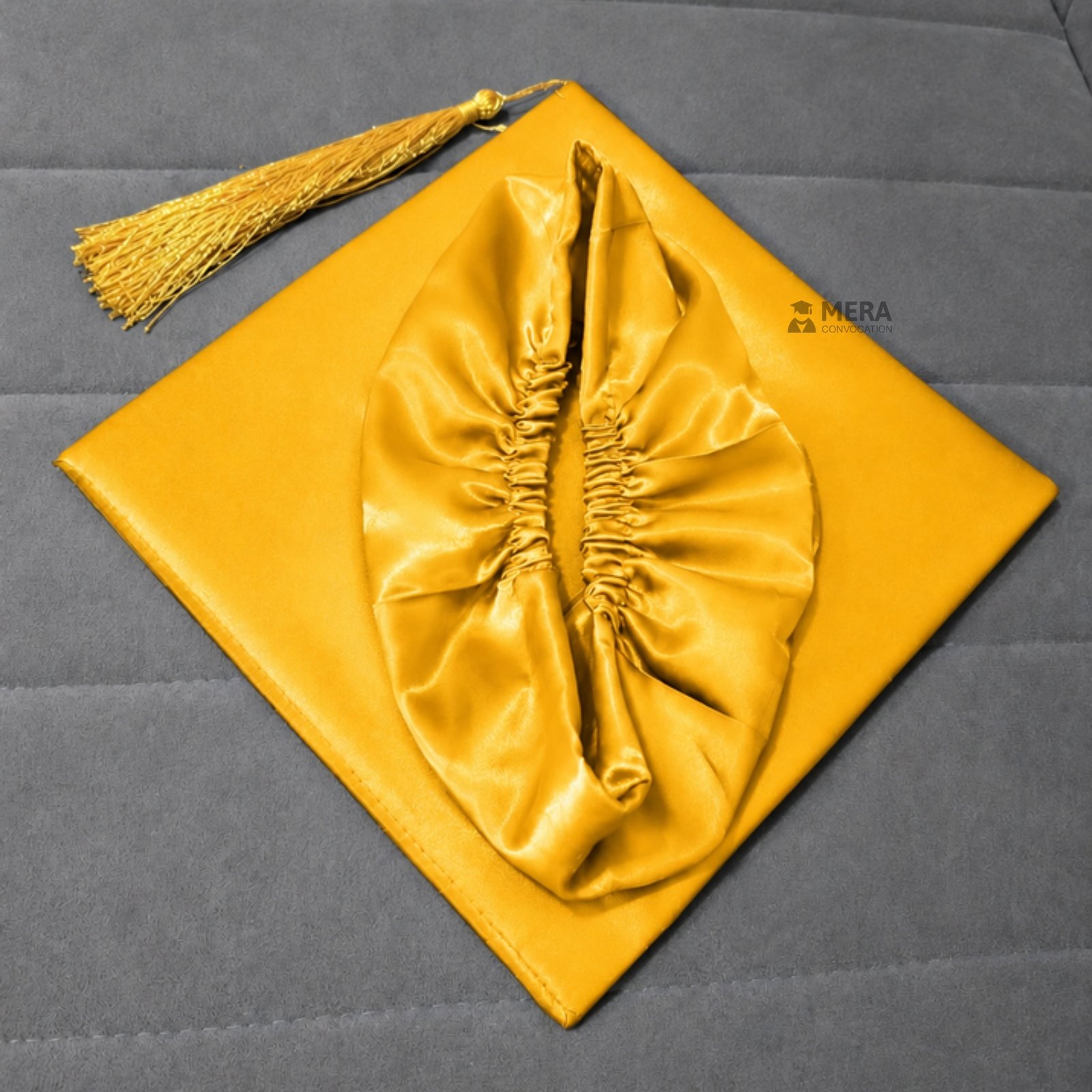 Mango Yellow Satin Convocation Cap with Golden Tassel ''Mango Yellow Satin Convocation Cap with Golden Tassel''>
