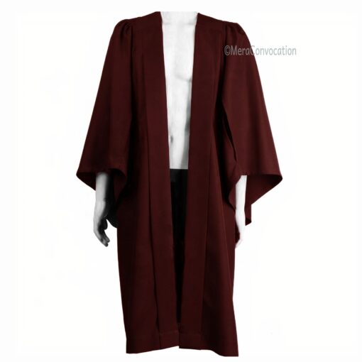 ''Maroon Plain Non Fluted Front Open Graduation Gown''>