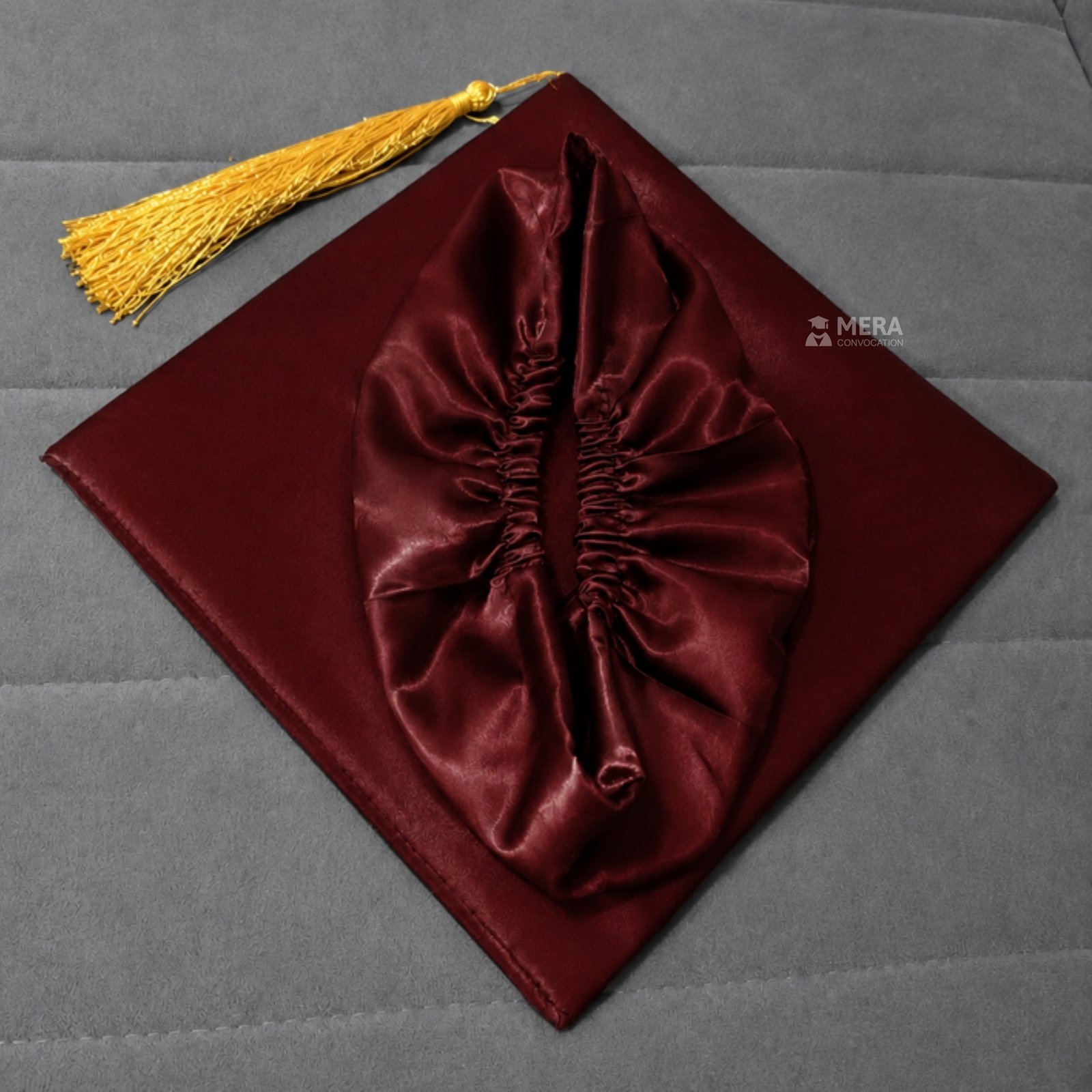 Maroon Satin Convocation Cap with Golden Tassel ''Maroon Satin Convocation Cap with Golden Tassel''>