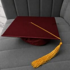 ''Maroon Shiny Graduation Cap with Golden Tassel''>