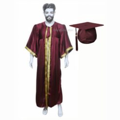 ''Maroon Shiny Graduation Gown with Golden Border''>