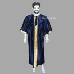 ''Navy Blue Matte Velvet Graduation Gown''>
