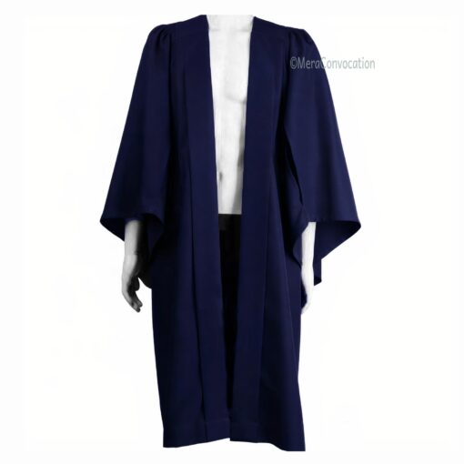 ''Navy Blue Plain Non Fluted Front Open Graduation Gown''>