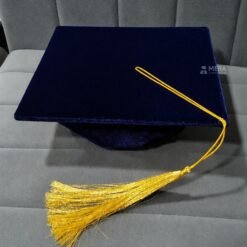 ''Navy Blue Premium Velvet Graduation Cap with Golden Tassel''>