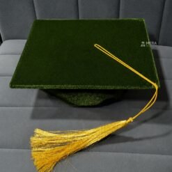 ''Olive Green Premium Velvet Graduation Cap with Golden Tassel''>