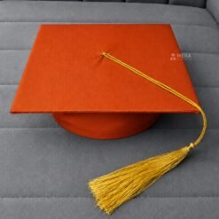 ''Orange Matte Graduation Cap with Golden Tassel''>