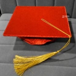 ''Orange Premium Velvet Graduation Cap with Golden Tassel''>