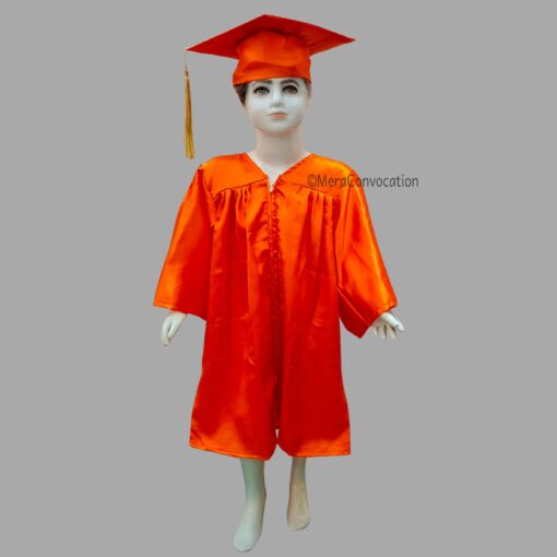 ''Orange Shiny Nursery Kids Graduation Gown and Cap''>