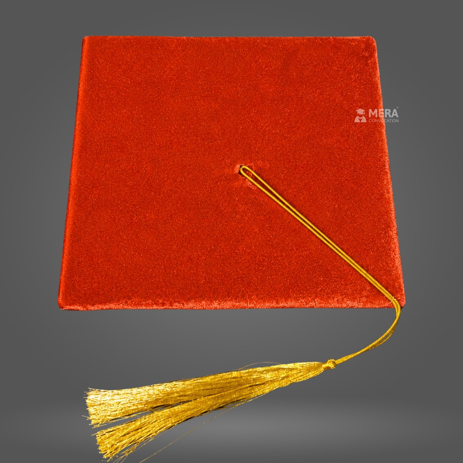 Orange Velvet Graduation Cap with Golden Tassel - Mera Convocation ''Orange Velvet Graduation Cap with Golden Tassel - Mera Convocation''>