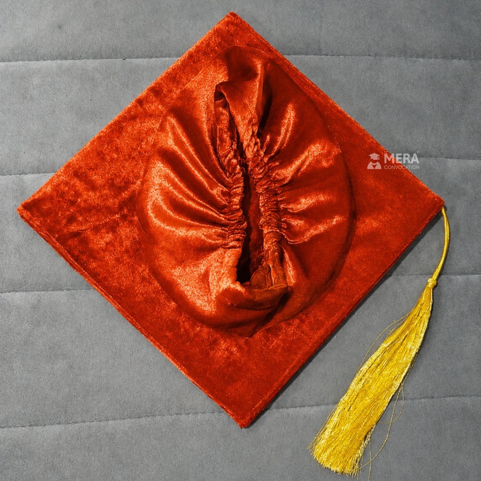 Orange Velvet Graduation Cap with Golden Tassel ''Orange Velvet Graduation Cap with Golden Tassel''>