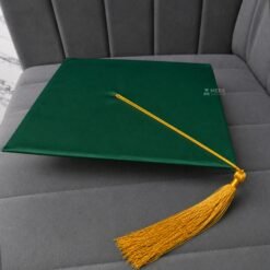 ''Peacock Green Shiny Graduation Cap with Golden Tassel''>