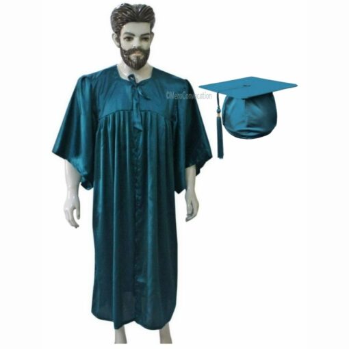 ''Peacock Green Shiny Graduation Gown''>