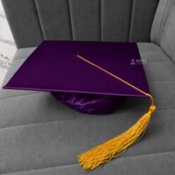 ''Purple Shiny Graduation Cap with Golden Tassel''>