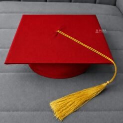 ''Red Matte Graduation Cap with Golden Tassel''>