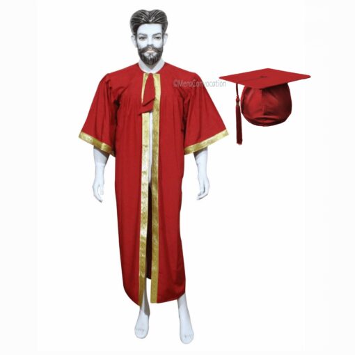 ''Red Matte Graduation Gown with Golden Border''>