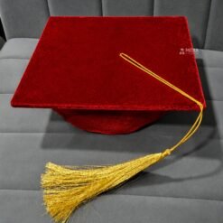 ''Red Premium Velvet Graduation Cap with Golden Tassel''>