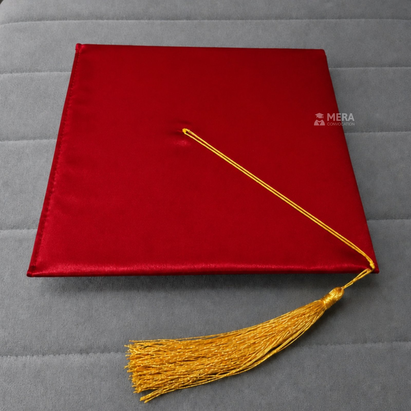 Red Satin Graduation Cap with Golden Tassel - Mera Convocation ''Red Satin Graduation Cap with Golden Tassel - Mera Convocation''>