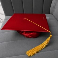''Red Shiny Graduation Cap with Golden Tassel''>