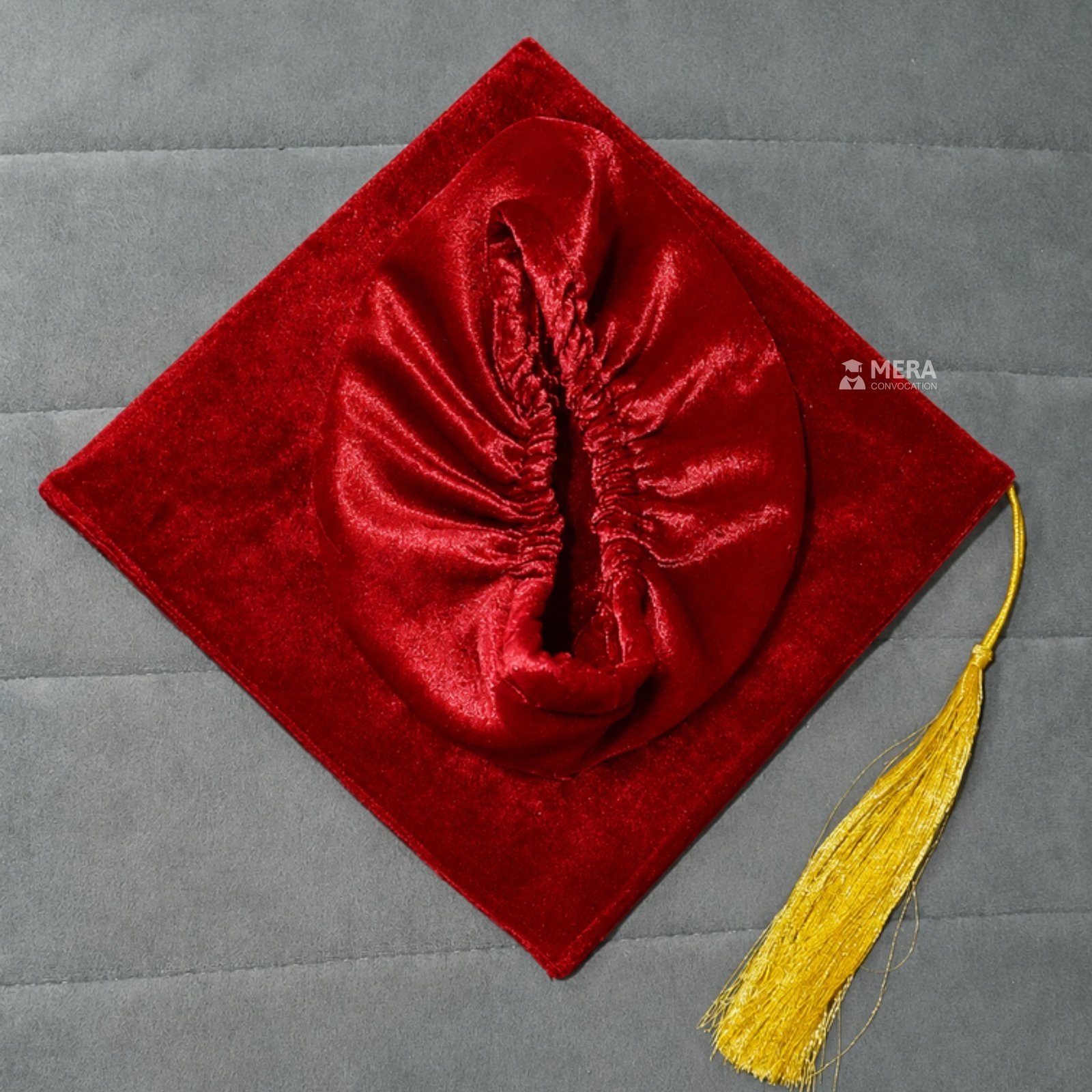 Red Velvet Graduation Cap with Golden Tassel ''Red Velvet Graduation Cap with Golden Tassel''>
