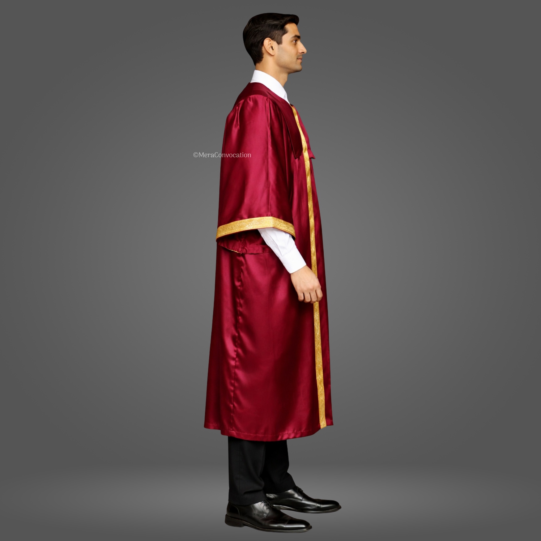 Right Sleeve of Maroon Satin Graduation Gown with Golden Border ''Right Sleeve of Maroon Satin Graduation Gown with Golden Border''>