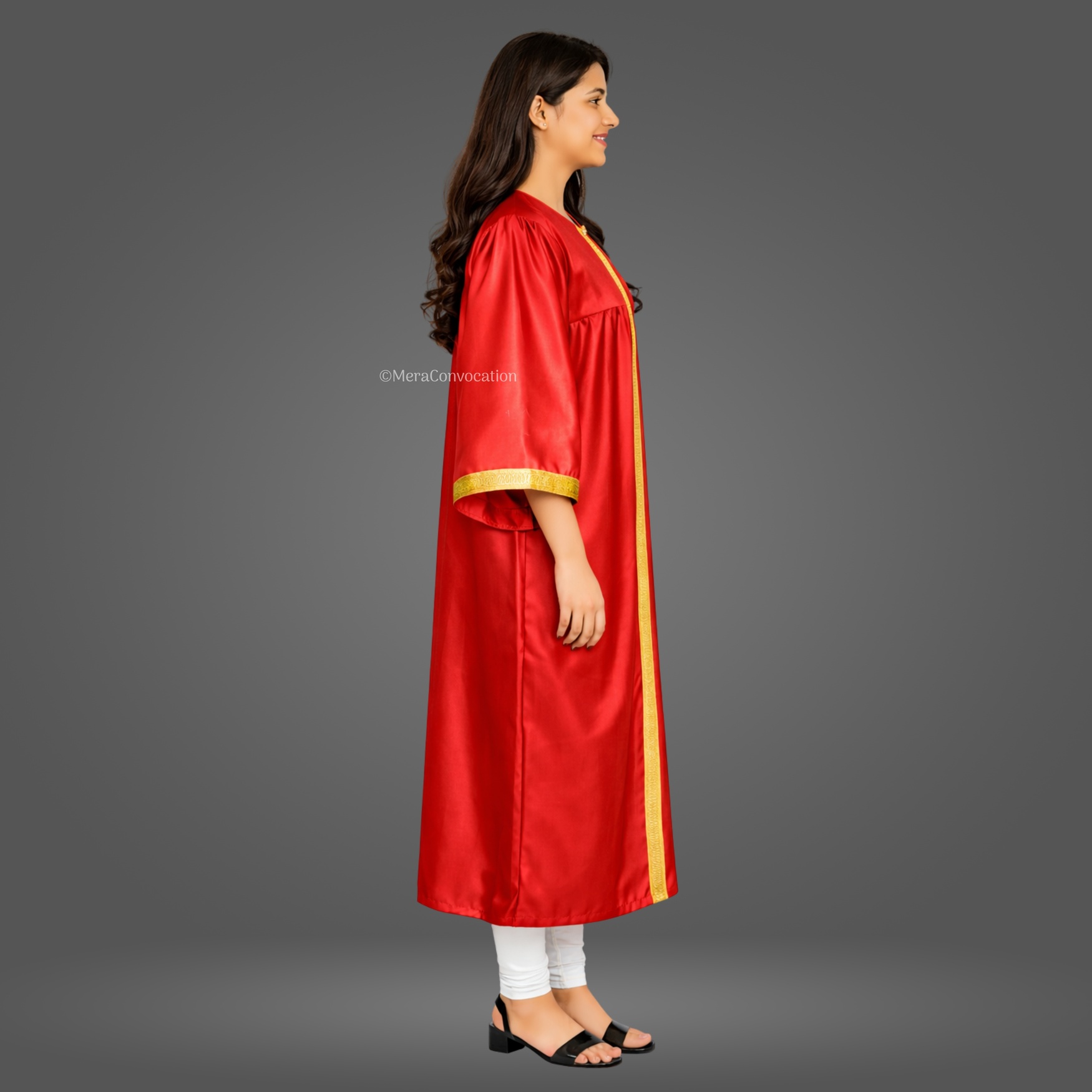 Right Sleeve of Red Shiny Graduation Gown with Golden Border ''Right Sleeve of Red Shiny Graduation Gown with Golden Border''>