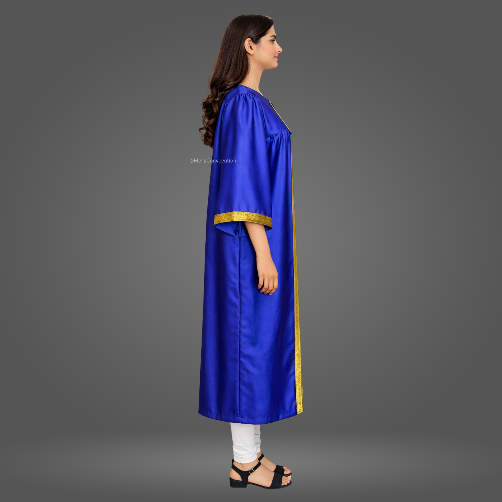 Right Sleeve of Royal Blue Shiny Graduation Gown with Golden Border