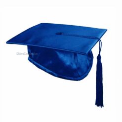 ''Royal Blue Satin Shiny Graduation Cap''>