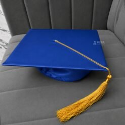 ''Royal Blue Shiny Graduation Cap with Golden Tassel''>