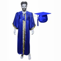 ''Royal Blue Shiny Graduation Gown with Golden Border''>