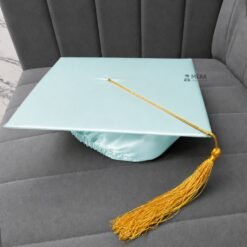 ''Sea Blue Shiny Graduation Cap with Golden Tassel''>