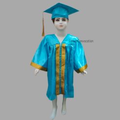 ''Sky Blue Shiny Kids Graduation Gown with Golden Border and Cap''>