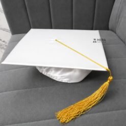 ''White Shiny Graduation Cap with Golden Tassel''>