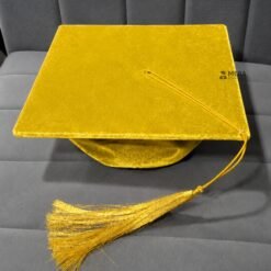 ''Yellow Premium Velvet Graduation Cap with Golden Tassel''>