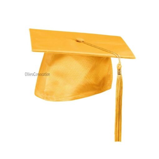 ''Yellow Satin Shiny Graduation Cap''>