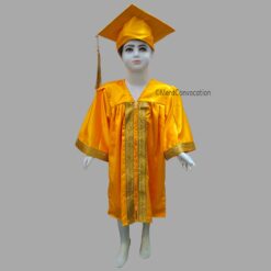 ''Yellow Shiny Kids Graduation Gown with Golden Border and Cap''>