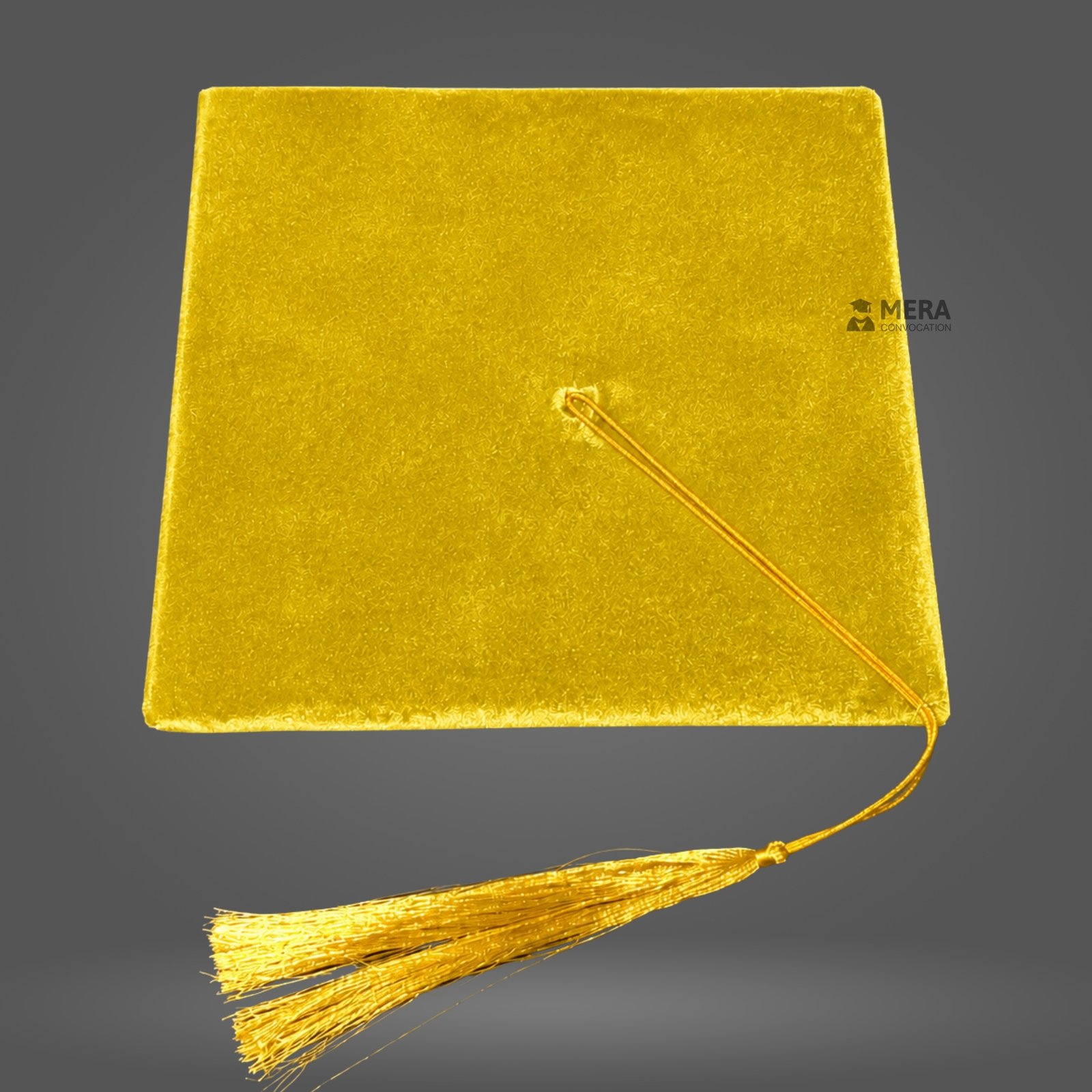 Yellow Velvet Graduation Cap with Golden Tassel - Mera Convocation