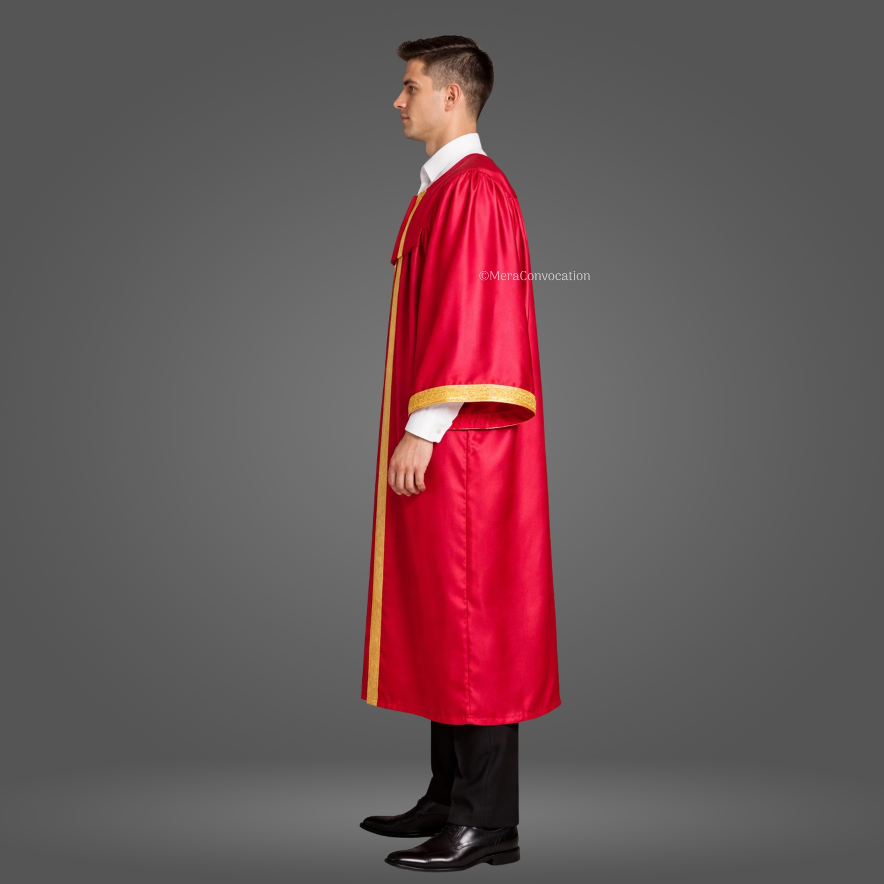 Left Sleeve of Magenta Satin Graduation Gown with Golden Border ''Left Sleeve of Magenta Satin Graduation Gown with Golden Border''>