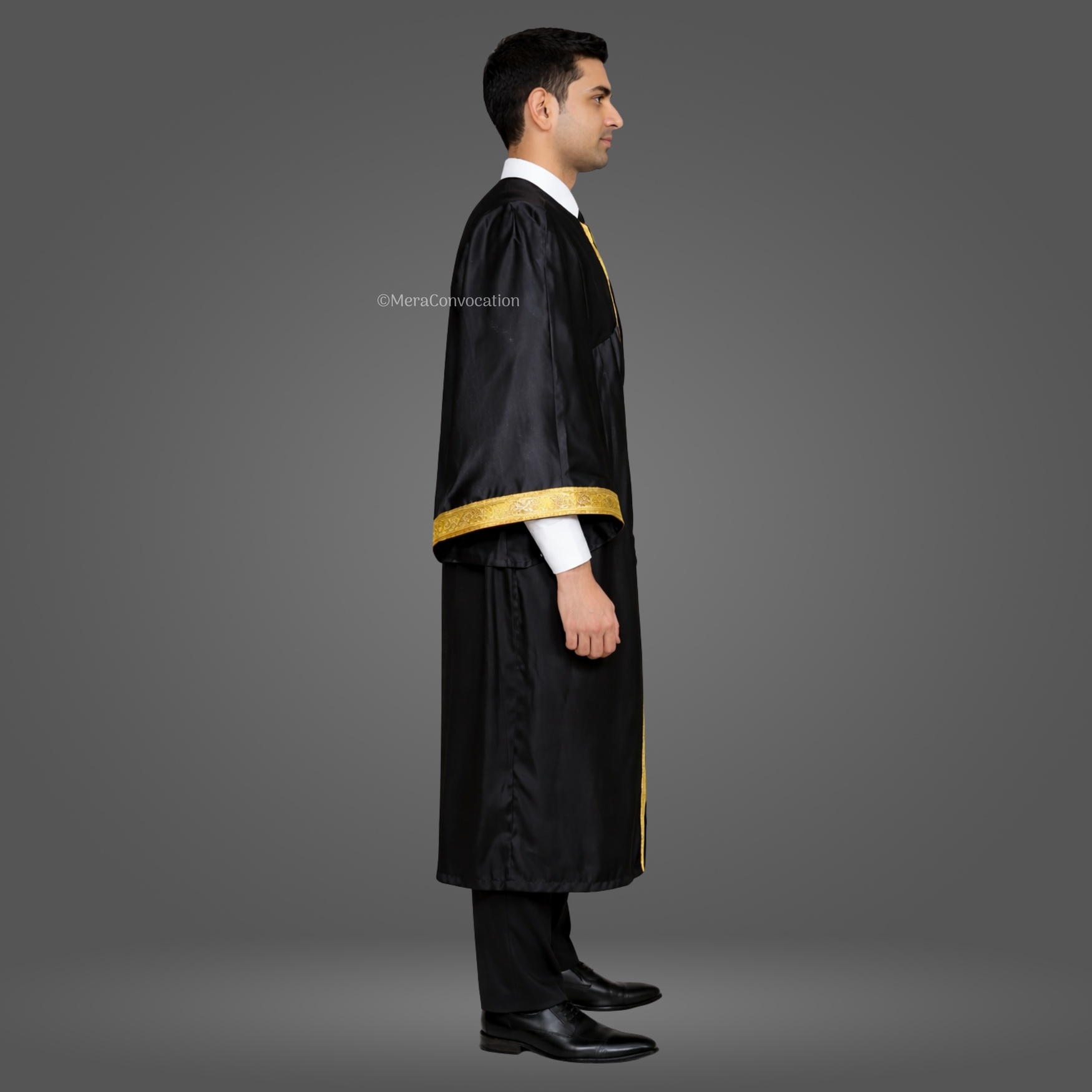 Right Sleeve of Black Satin Graduation Gown with Golden Border