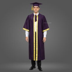 ''Boy - Magenta Matte Graduation Gown and Cap with Golden Border''>