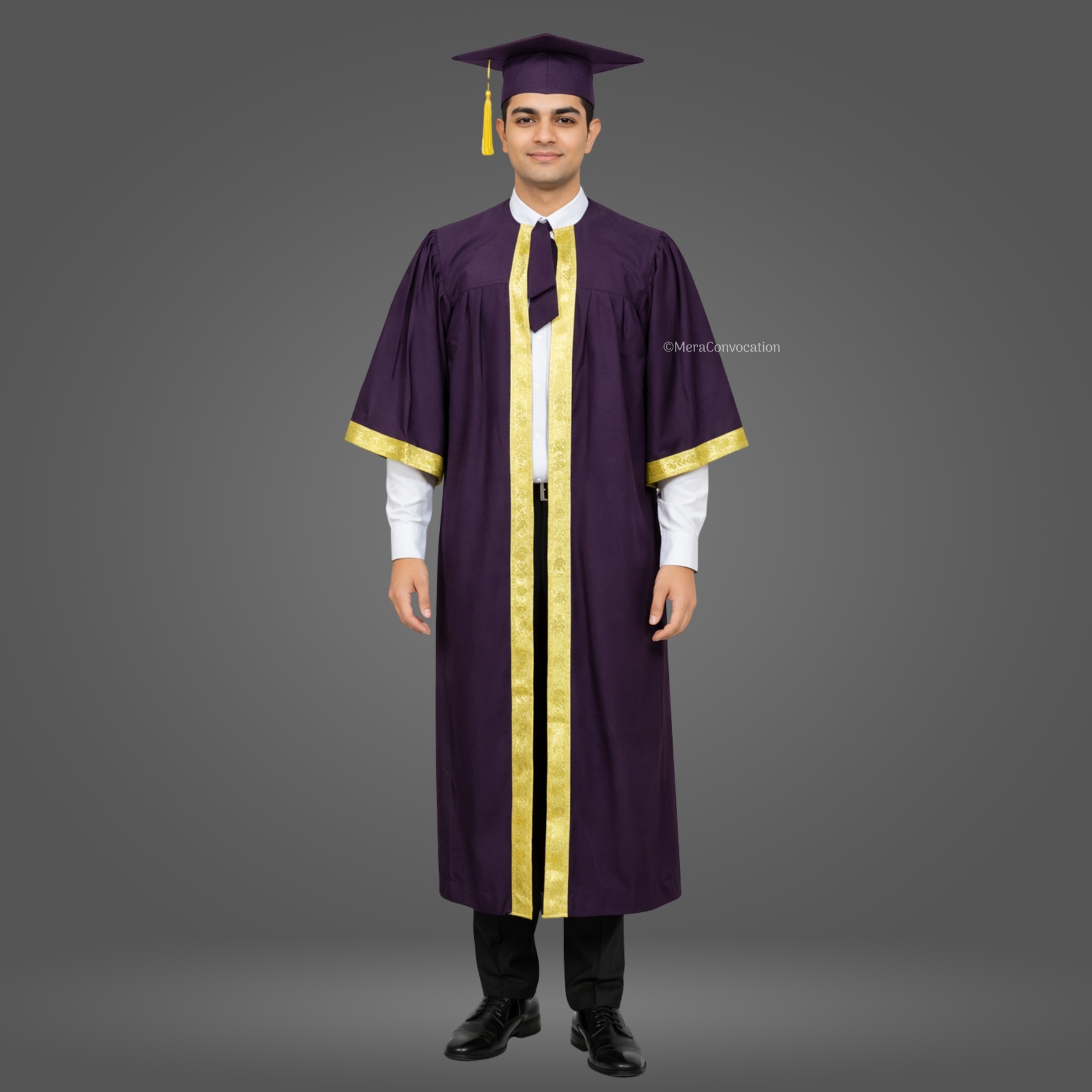 Boy - Magenta Matte Graduation Gown and Cap with Golden Border ''Boy - Magenta Matte Graduation Gown and Cap with Golden Border''>