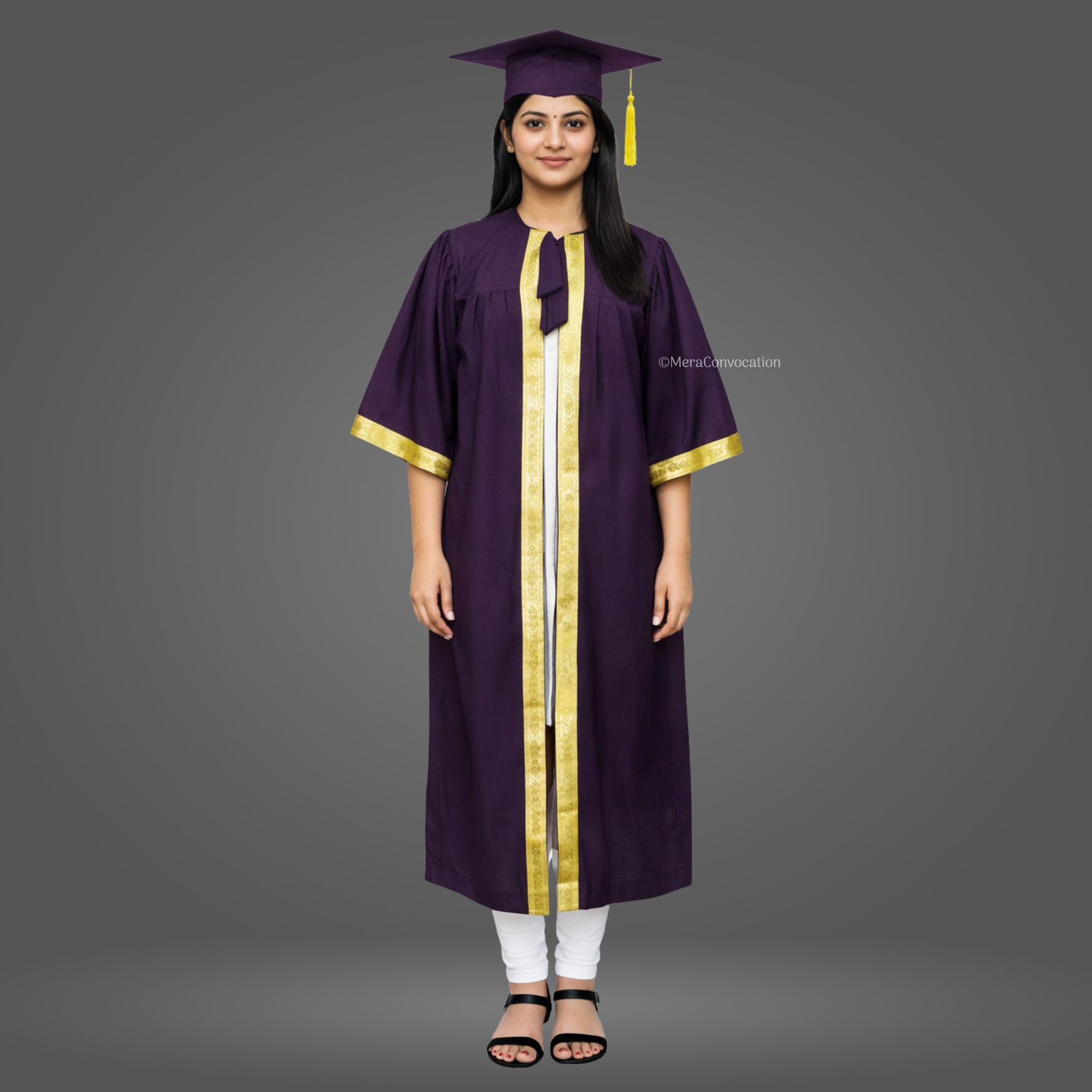 Girl - Magenta Matte Graduation Gown and Cap with Golden Border ''Girl - Magenta Matte Graduation Gown and Cap with Golden Border''>