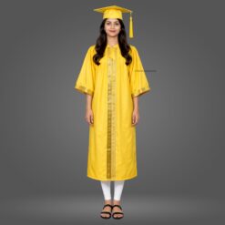 ''Girl - Yellow Matte Graduation Gown and Cap with Golden Border''>
