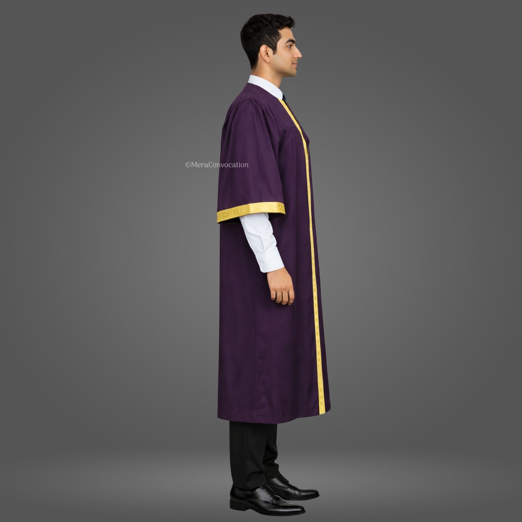 Right Sleeve of Magenta Matte Graduation Gown with Golden Border