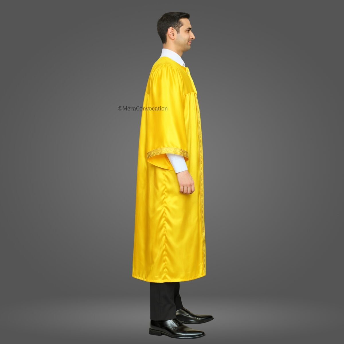 Yellow Shiny Graduation Gown and Cap with Golden Border – Mera Convocation