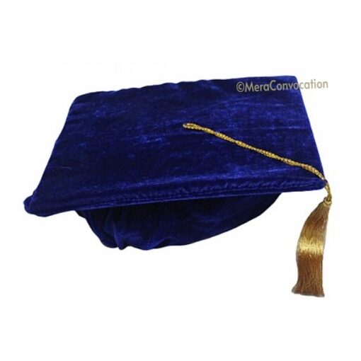 ''Royal Blue Glossy Velvet Graduation Cap''>