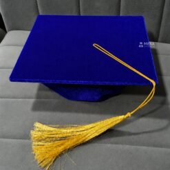 ''Royal Blue Premium Velvet Graduation Cap with Golden Tassel''>