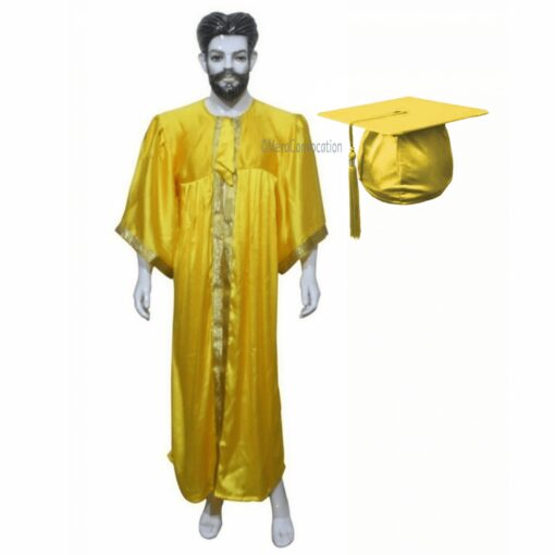 ''Yellow Shiny Graduation Gown with Golden Border''>