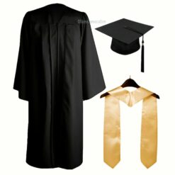 ''Black Matte Zipper Graduation Gown and Cream Stole''>